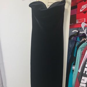 Black velvet strapless dress